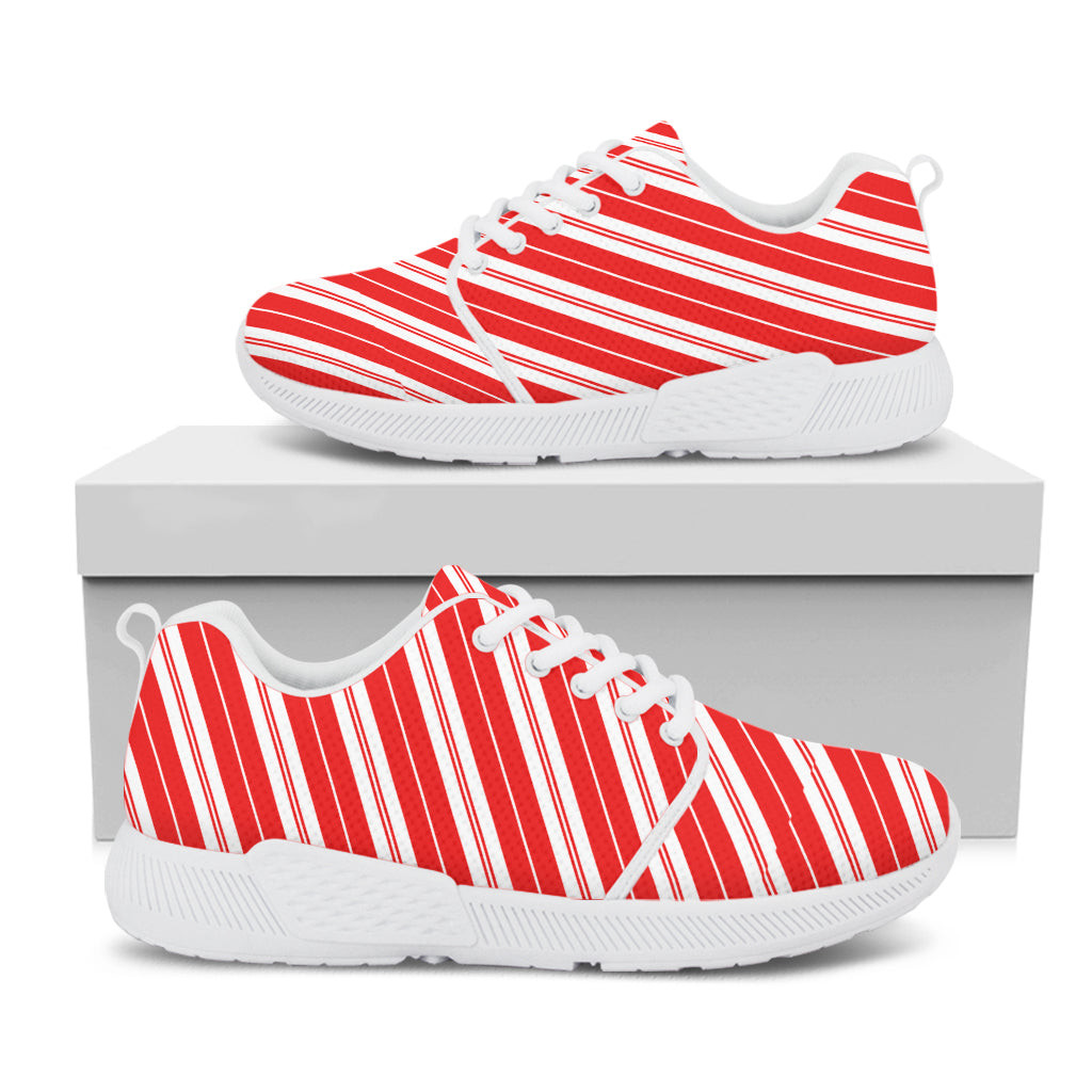 Candy Cane Stripes Pattern Print White Athletic Shoes