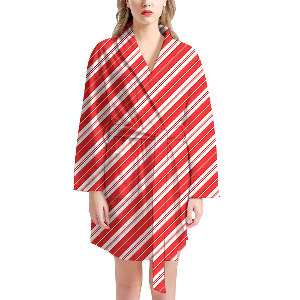 Candy Cane Stripes Pattern Print Women's Bathrobe