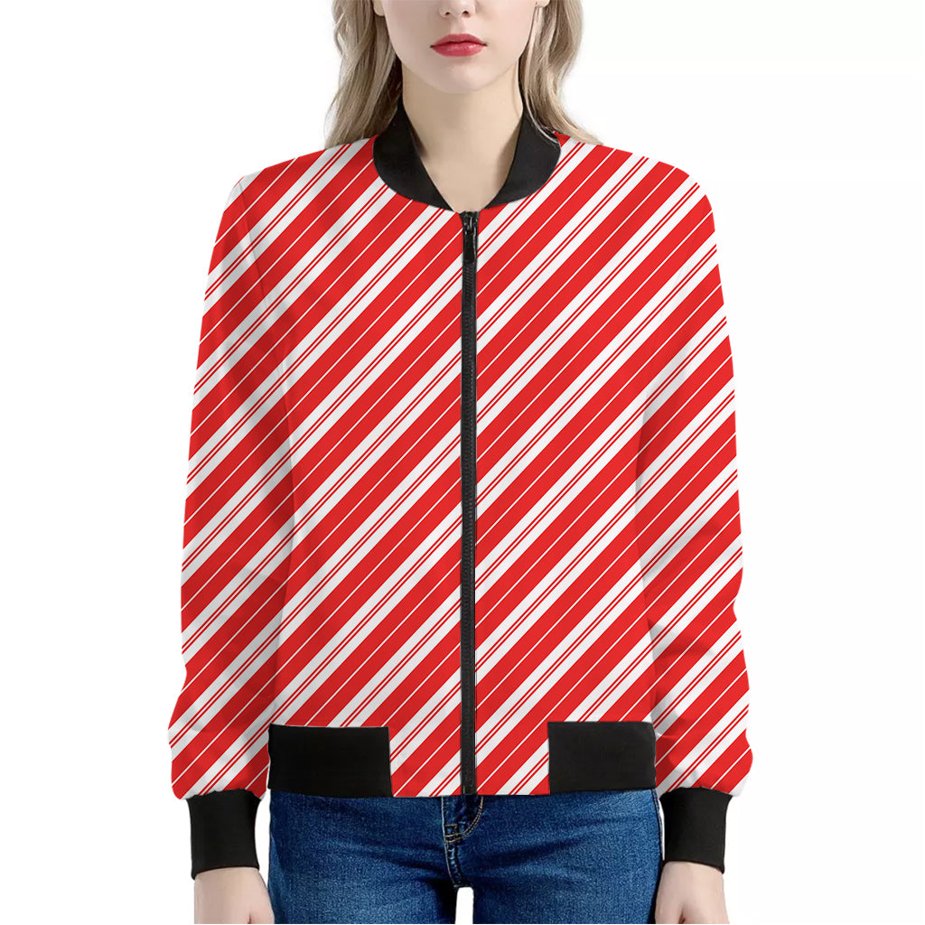 Candy Cane Stripes Pattern Print Women's Bomber Jacket