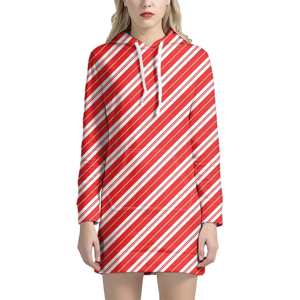 Candy Cane Stripes Pattern Print Women's Pullover Hoodie Dress