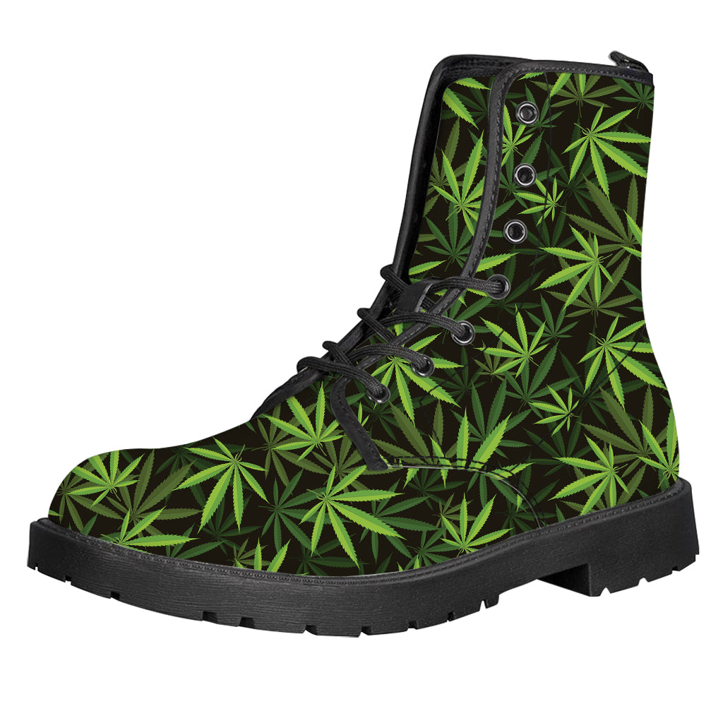 Cannabis Leaves Pattern Print Leather Boots