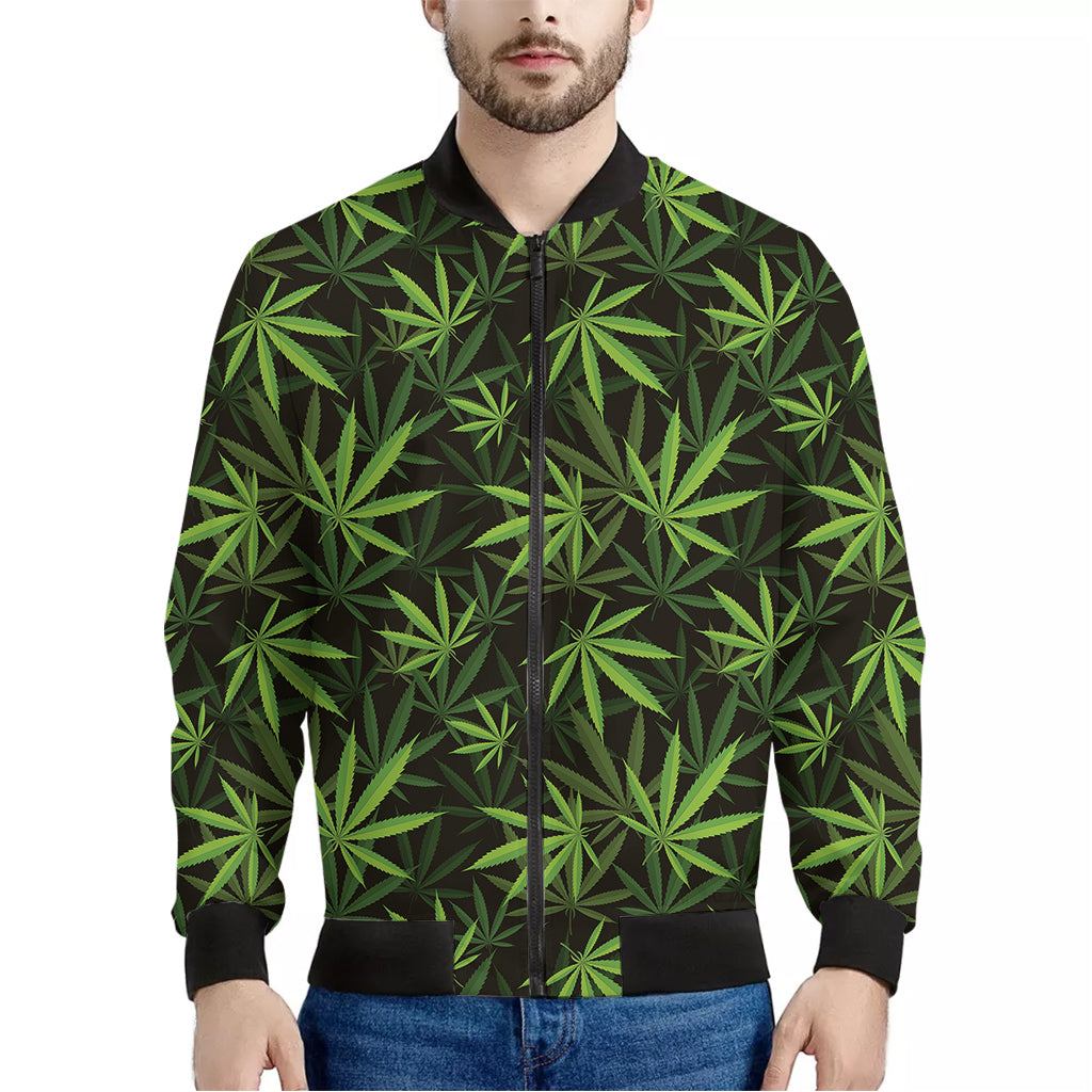 Cannabis Leaves Pattern Print Men's Bomber Jacket