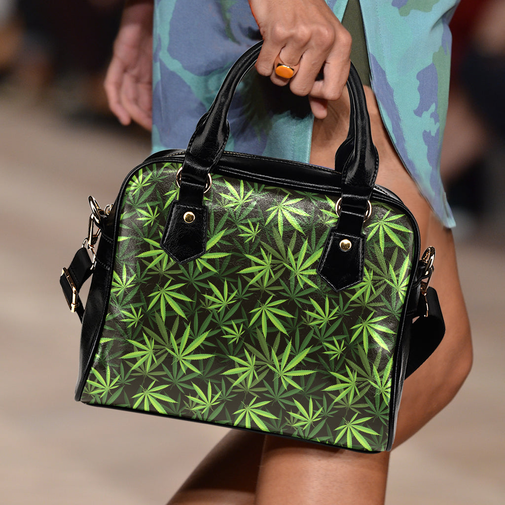 Cannabis Leaves Pattern Print Shoulder Handbag