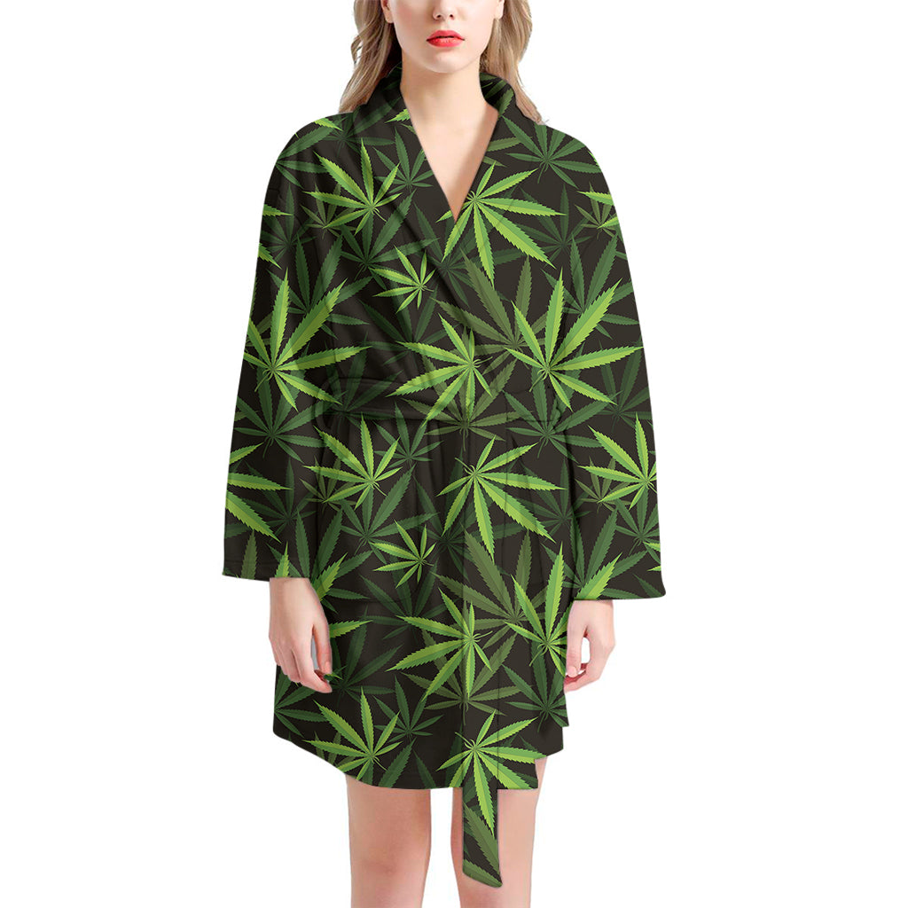 Cannabis Leaves Pattern Print Women's Bathrobe