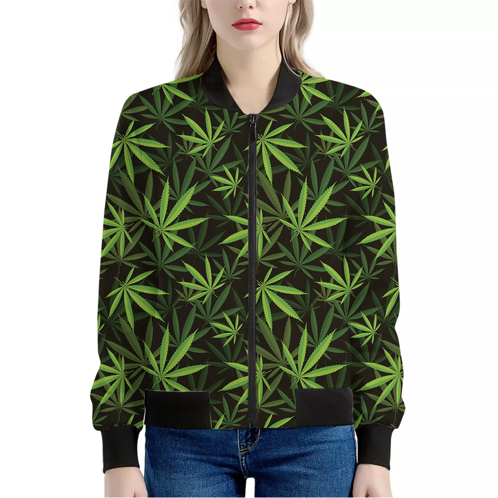 Cannabis Leaves Pattern Print Women's Bomber Jacket