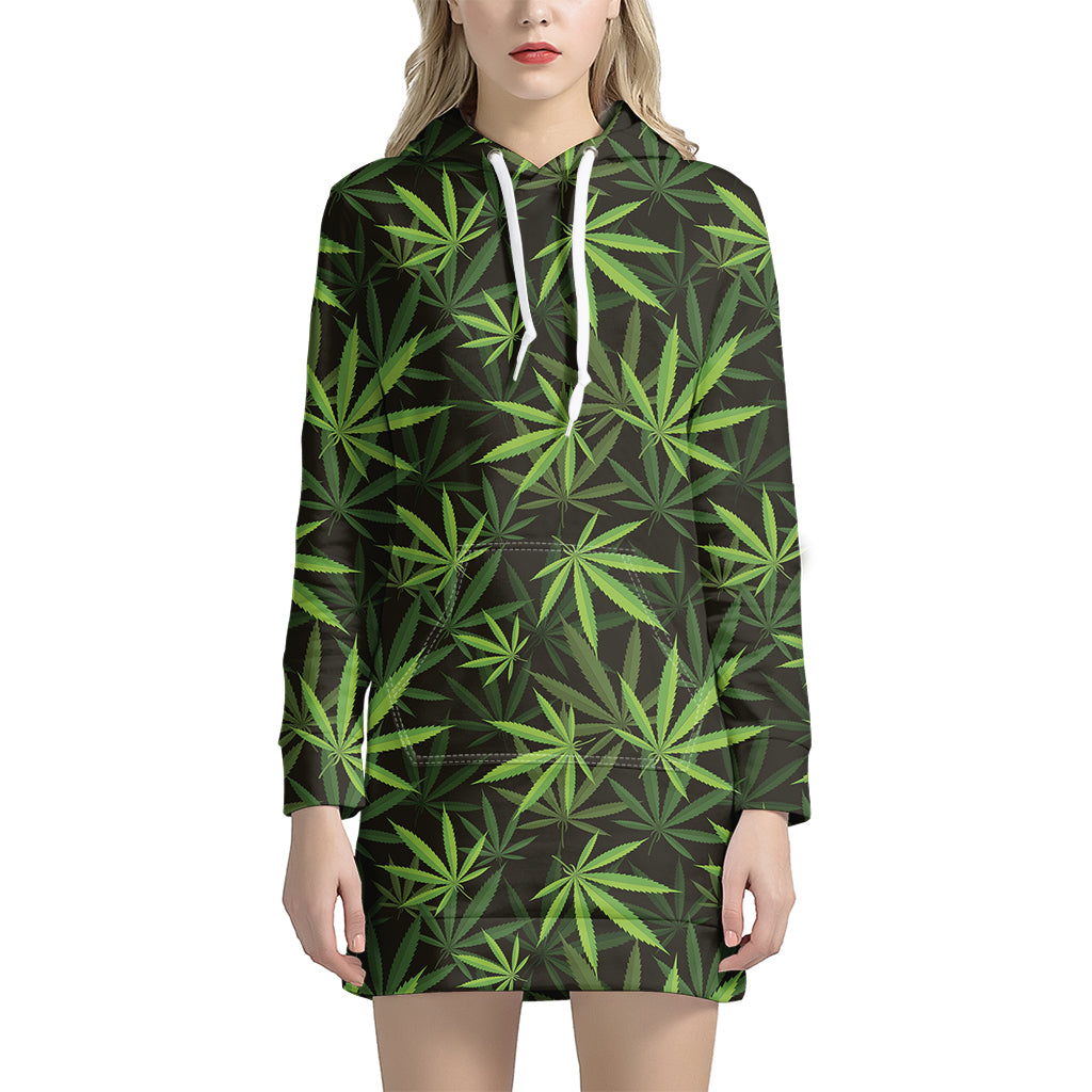 Cannabis Leaves Pattern Print Women's Pullover Hoodie Dress