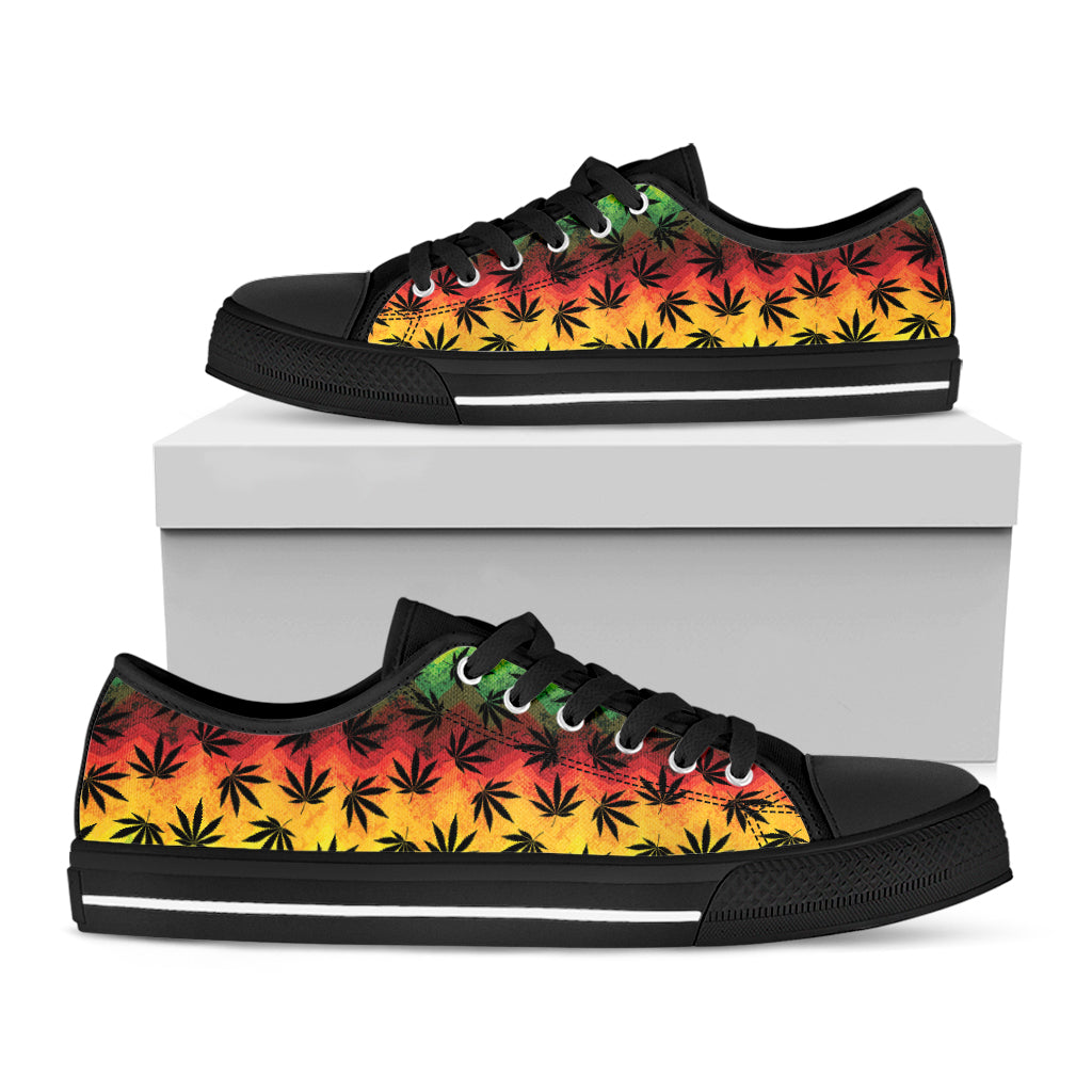 Cannabis Rasta Pattern Print Black Low Top Shoes