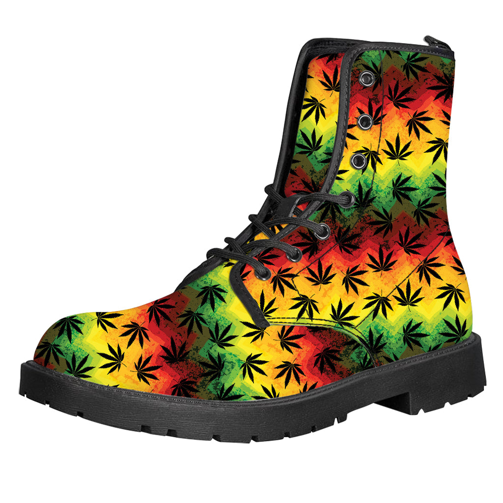 Cannabis Rasta Pattern Print Leather Boots