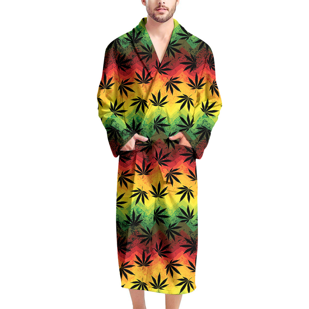 Cannabis Rasta Pattern Print Men's Bathrobe