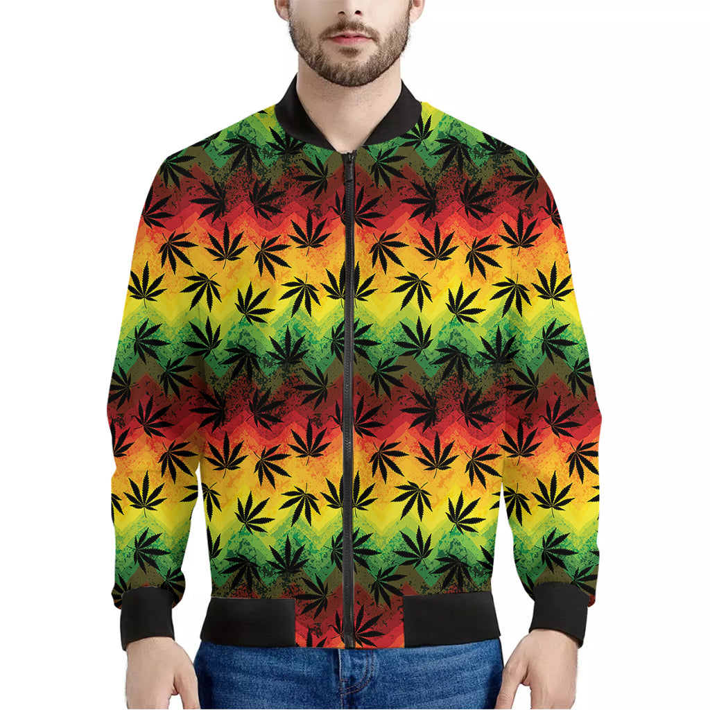 Cannabis Rasta Pattern Print Men's Bomber Jacket