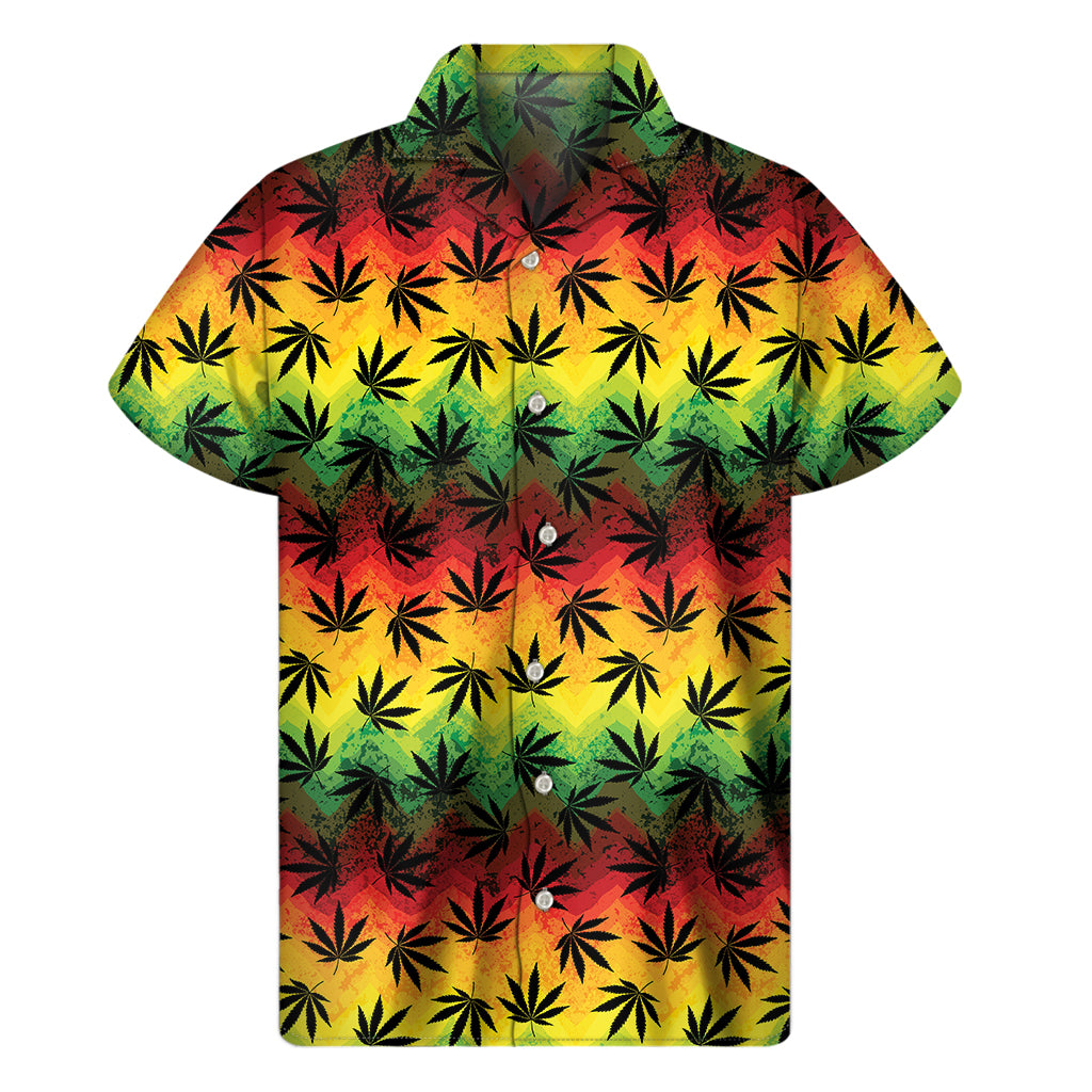 Cannabis Rasta Pattern Print Men's Short Sleeve Shirt