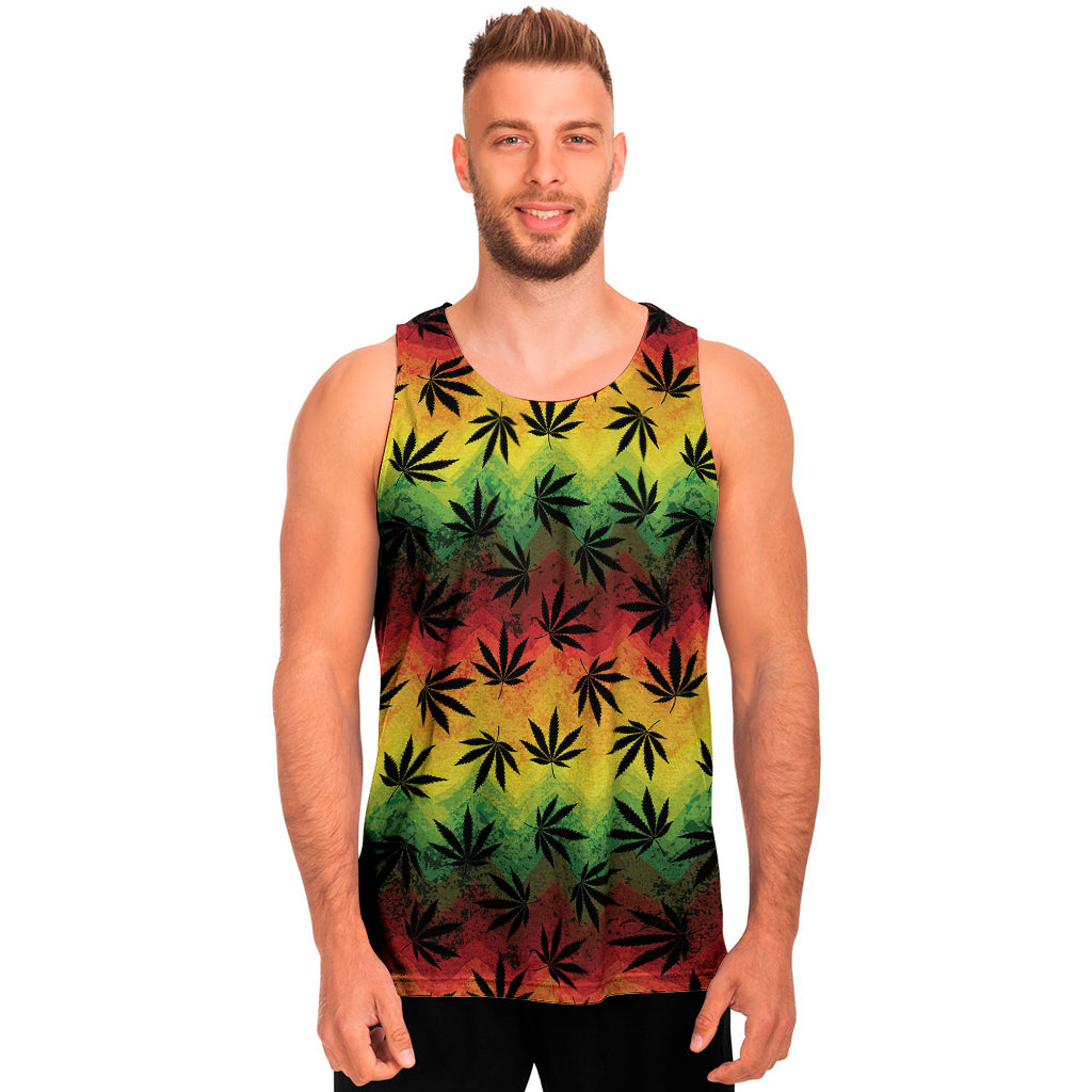 Cannabis Rasta Pattern Print Men's Tank Top