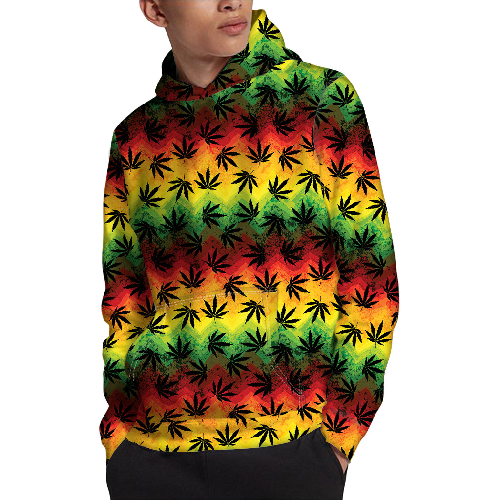 Cannabis Rasta Pattern Print Pullover Hoodie