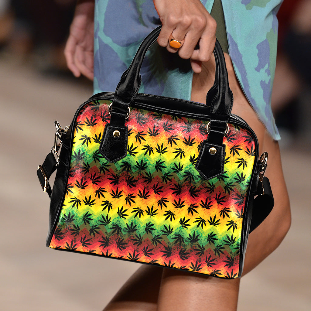 Cannabis Rasta Pattern Print Shoulder Handbag