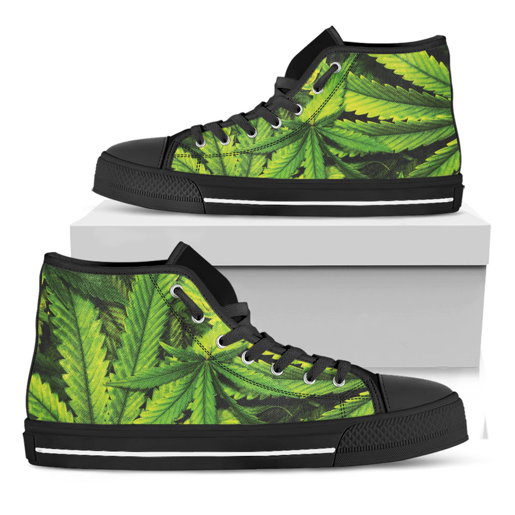 Cannabis Texture Print Black High Top Shoes