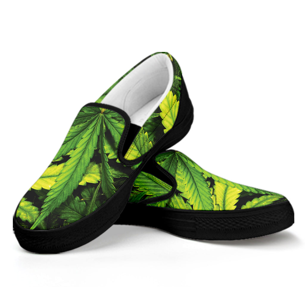 Cannabis Texture Print Black Slip On Shoes