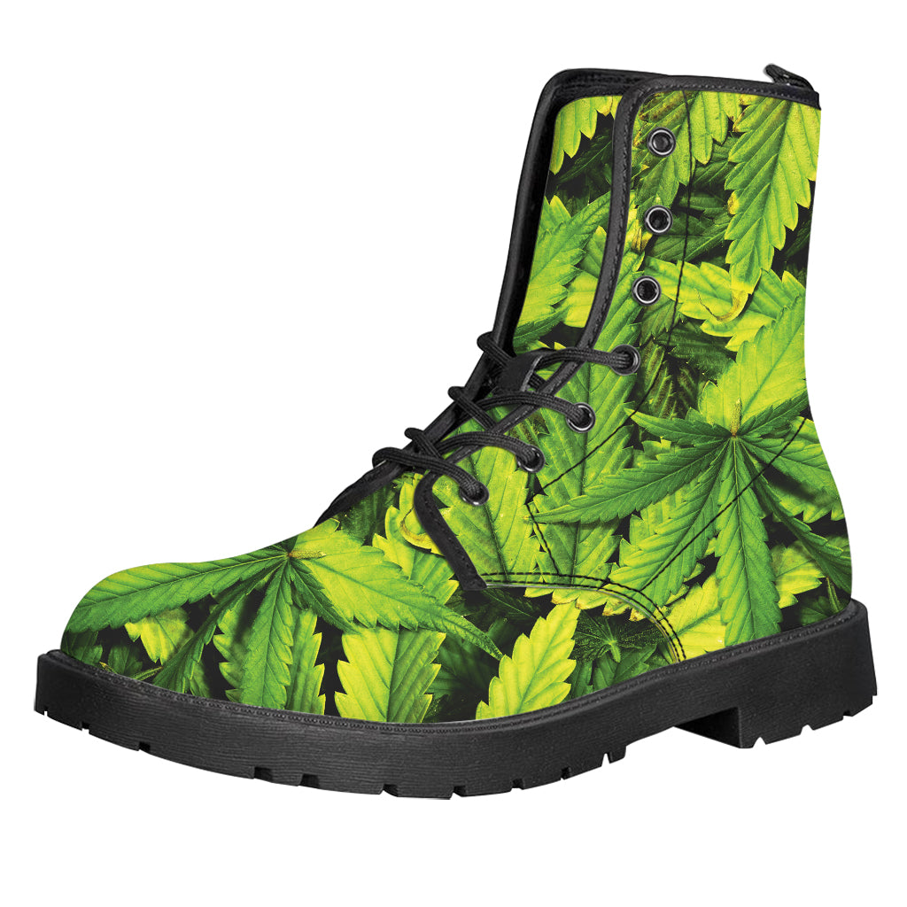 Cannabis Texture Print Leather Boots