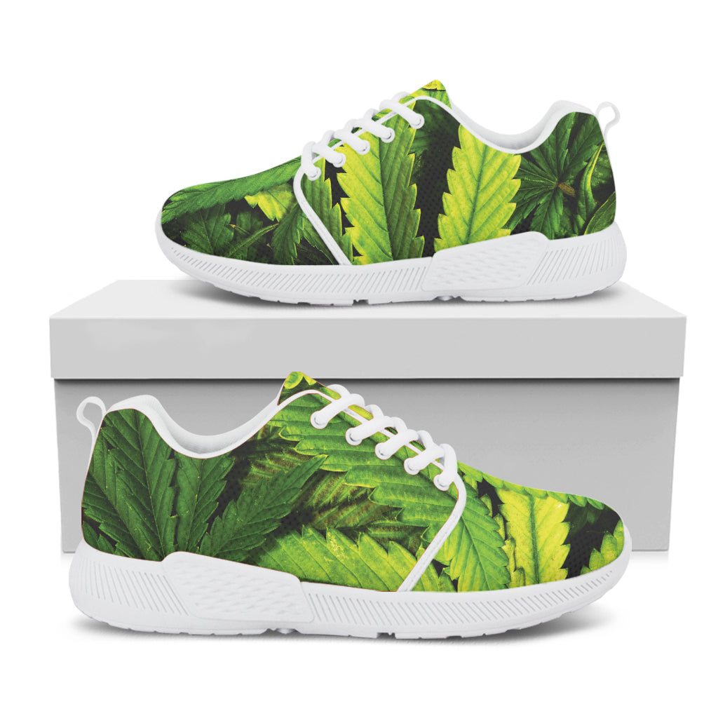 Cannabis Texture Print White Athletic Shoes