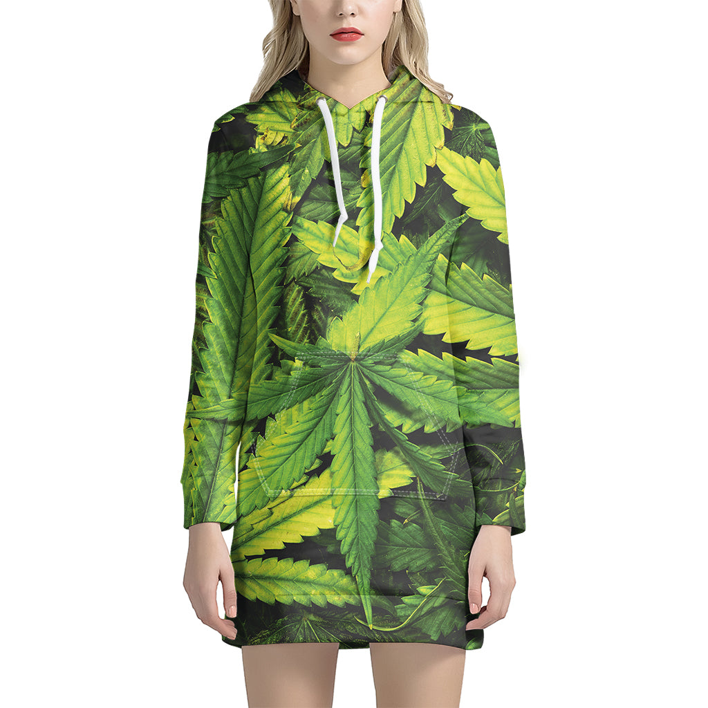 Cannabis Texture Print Women's Pullover Hoodie Dress