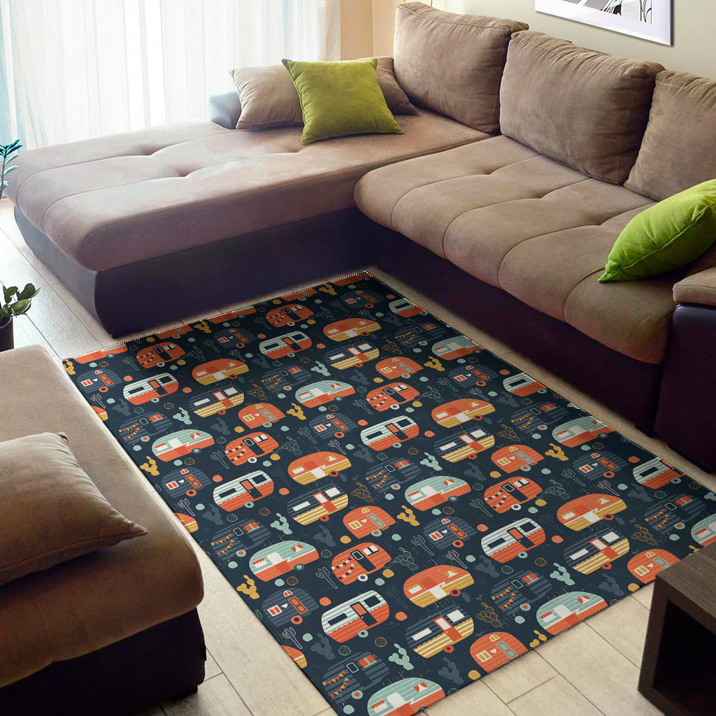 Caravan Camping Pattern Print Area Rug