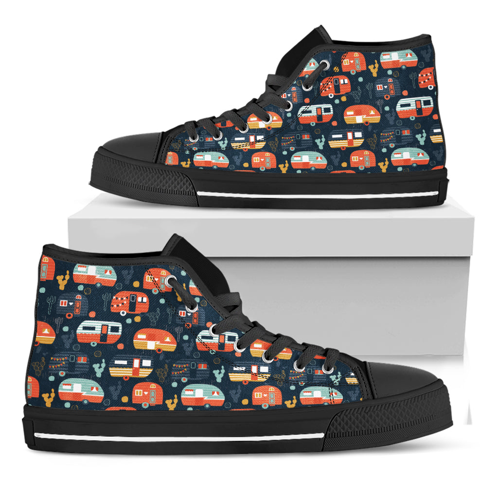 Caravan Camping Pattern Print Black High Top Shoes