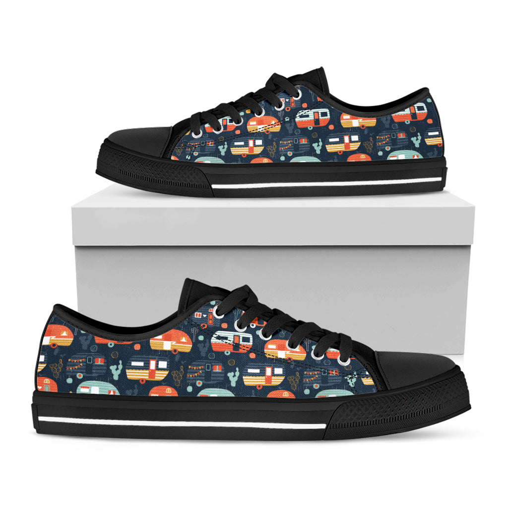 Caravan Camping Pattern Print Black Low Top Shoes