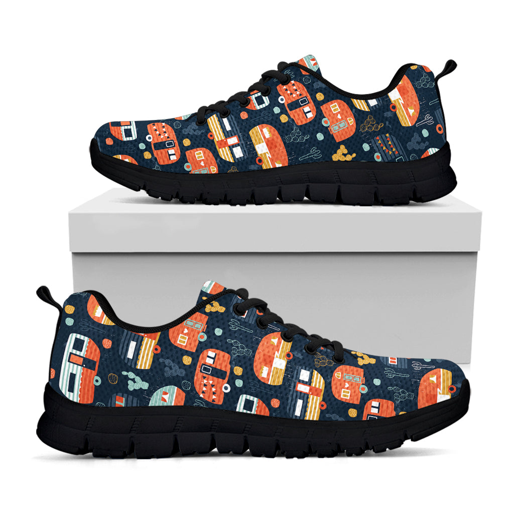 Caravan Camping Pattern Print Black Sneakers