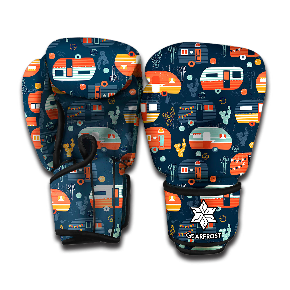 Caravan Camping Pattern Print Boxing Gloves