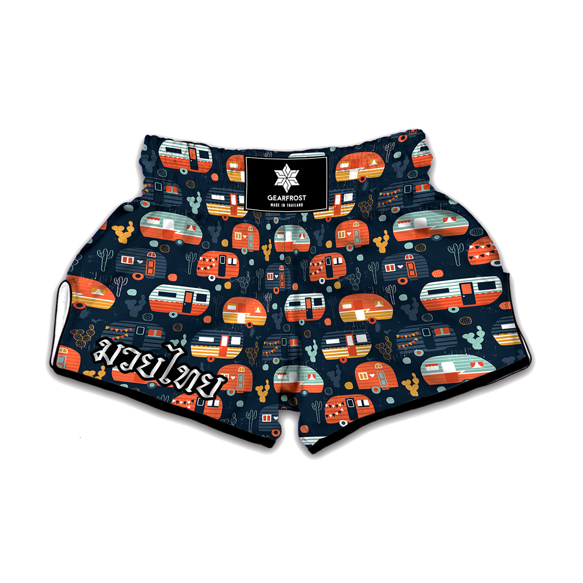 Caravan Camping Pattern Print Muay Thai Boxing Shorts