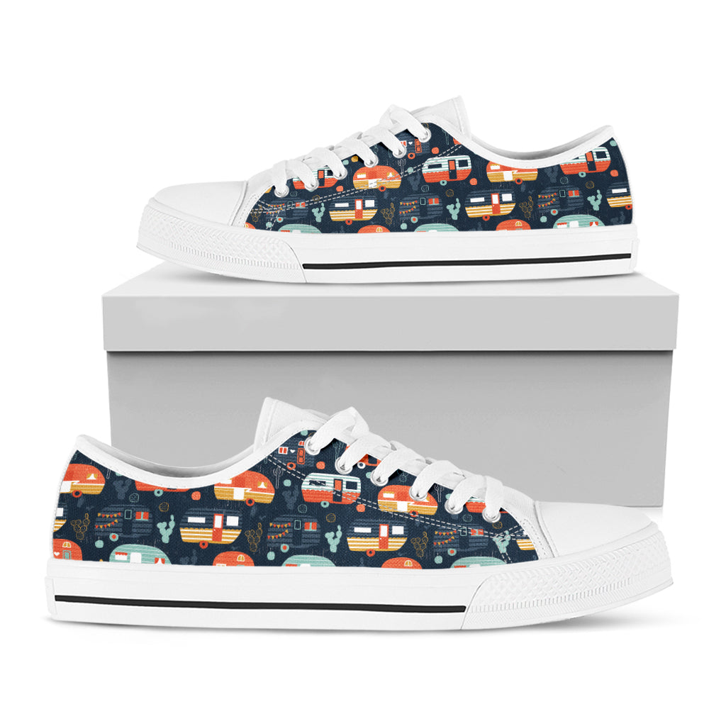 Caravan Camping Pattern Print White Low Top Shoes