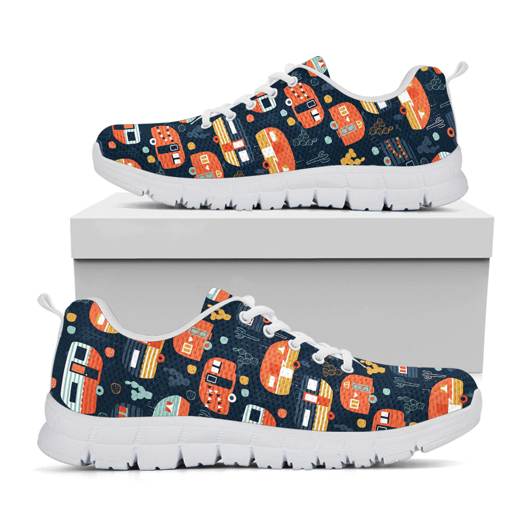 Caravan Camping Pattern Print White Sneakers