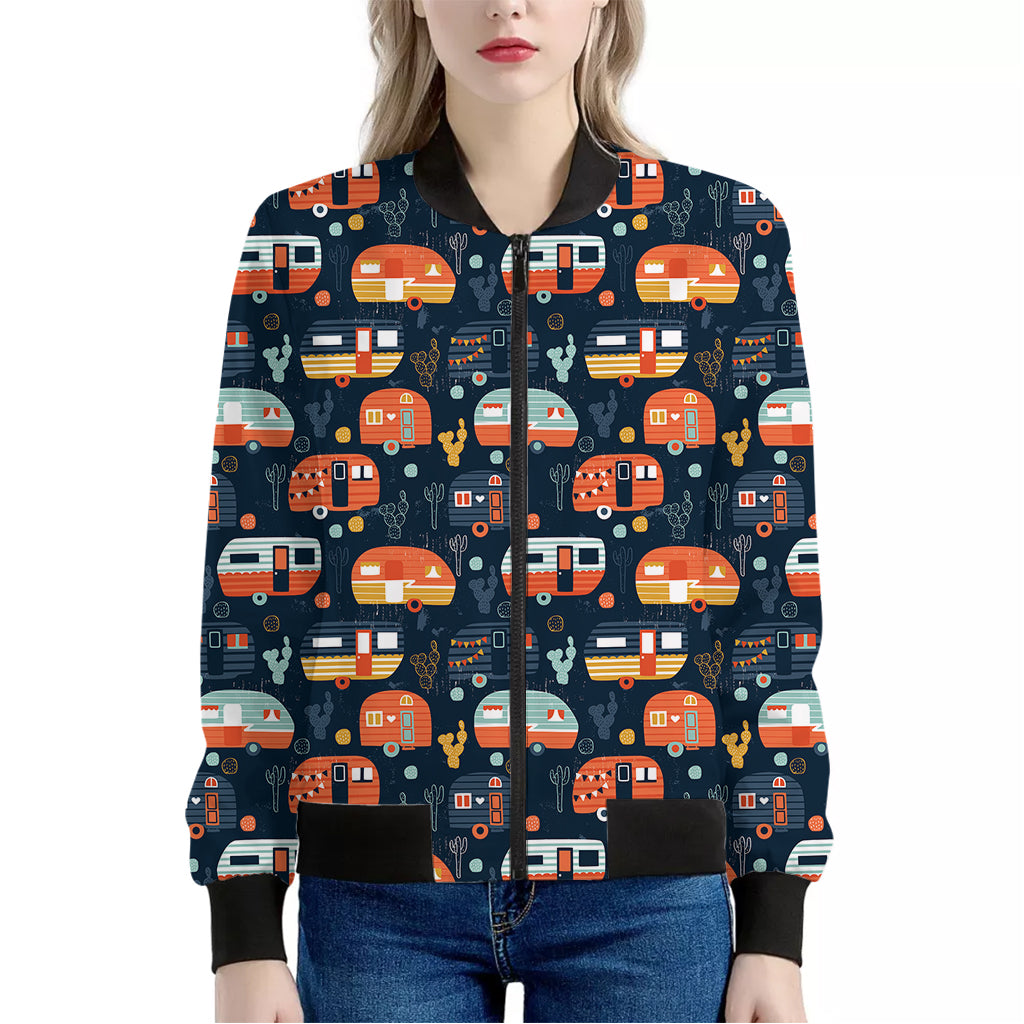 Caravan Camping Pattern Print Women's Bomber Jacket