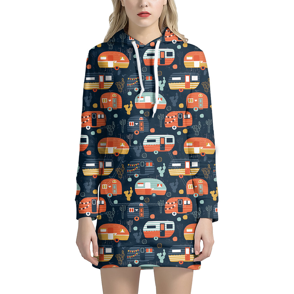 Caravan Camping Pattern Print Women's Pullover Hoodie Dress