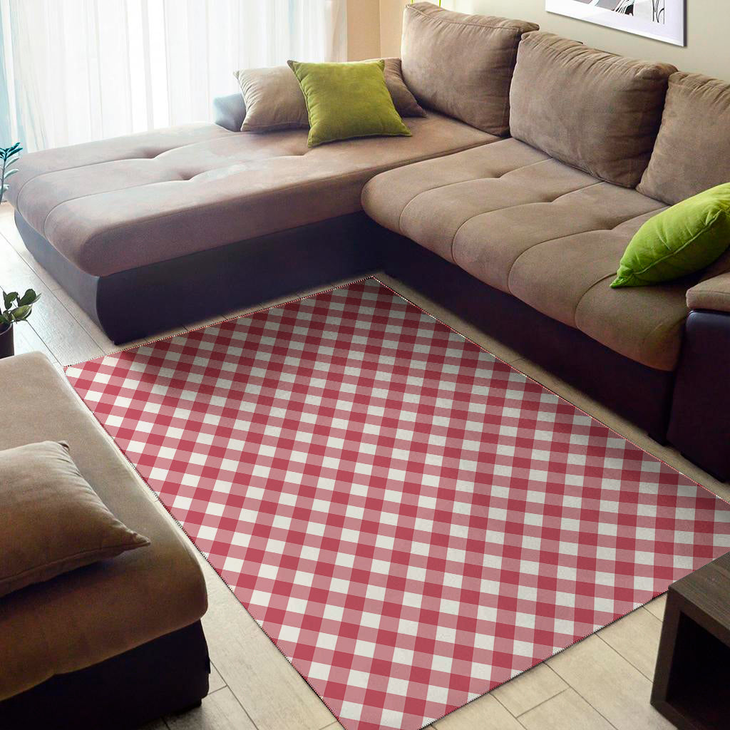 Cardinal Red And White Gingham Print Area Rug