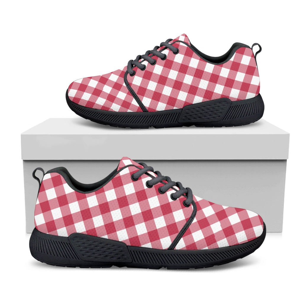 Cardinal Red And White Gingham Print Black Athletic Shoes