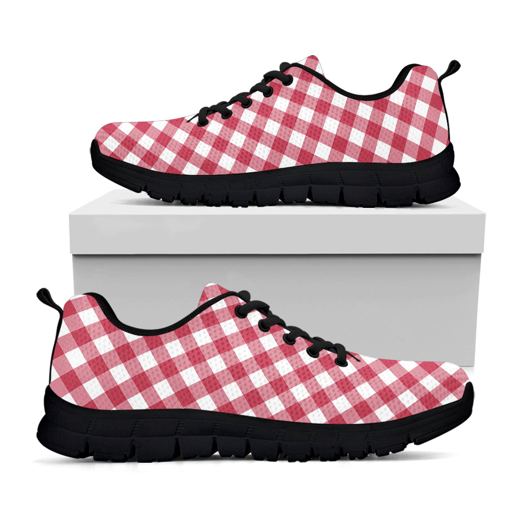 Cardinal Red And White Gingham Print Black Sneakers