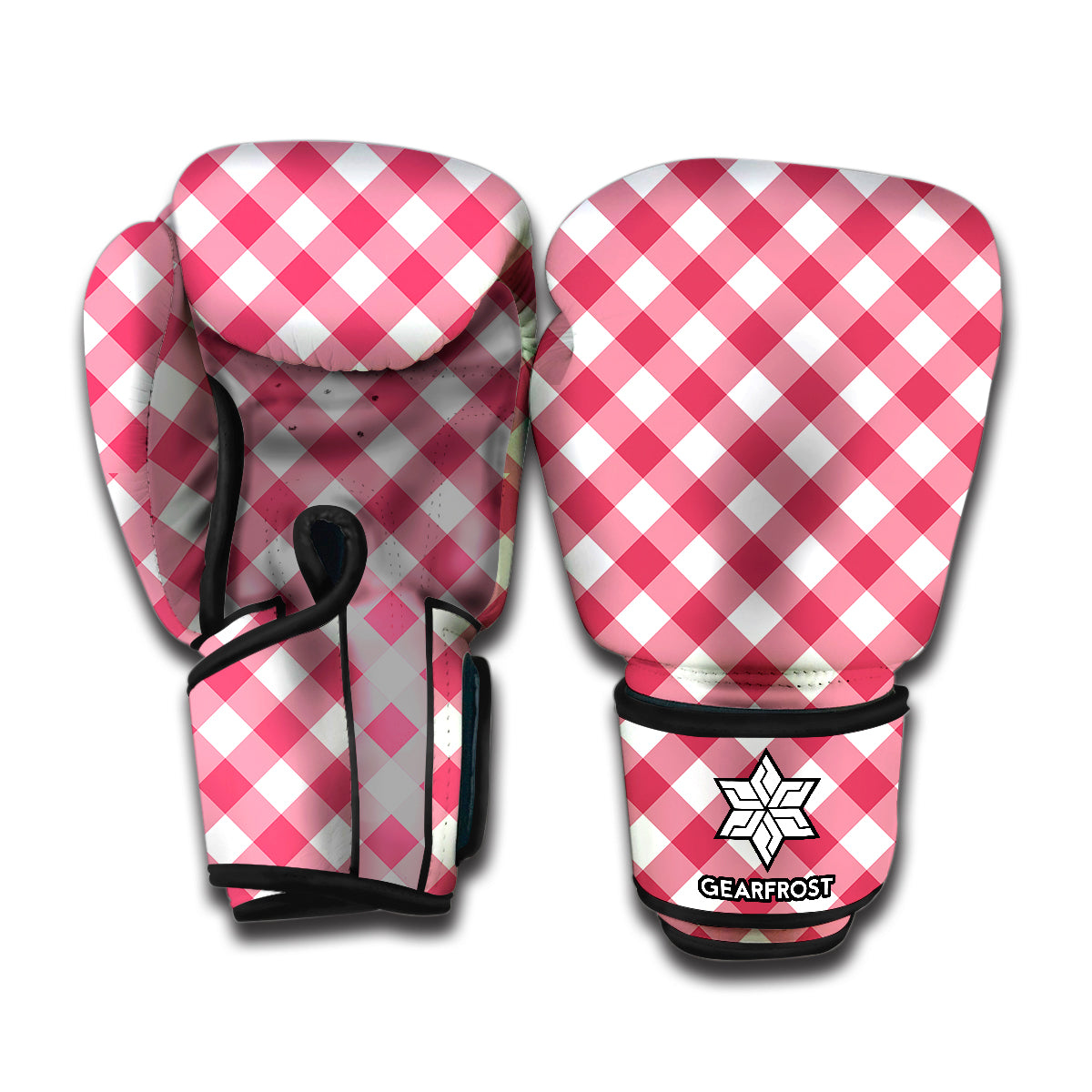 Cardinal Red And White Gingham Print Boxing Gloves