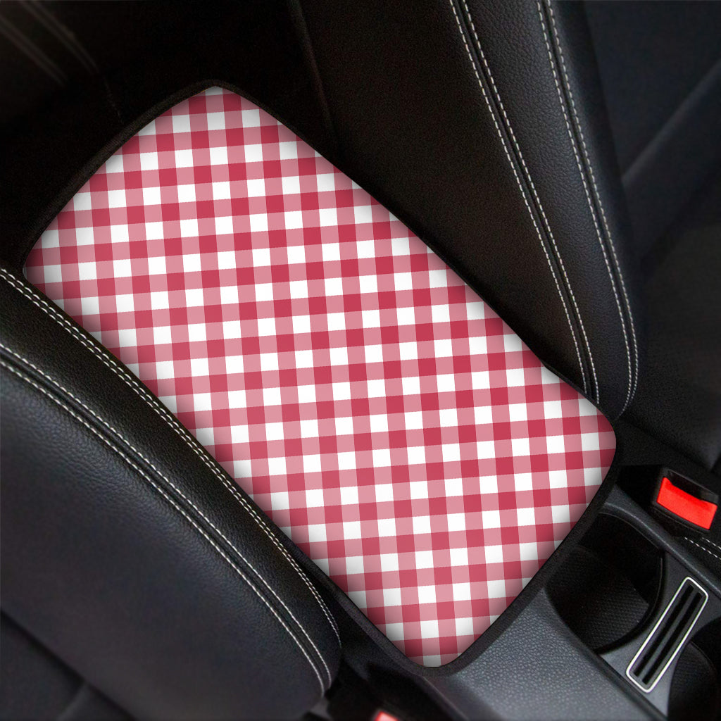 Cardinal Red And White Gingham Print Car Center Console Cover