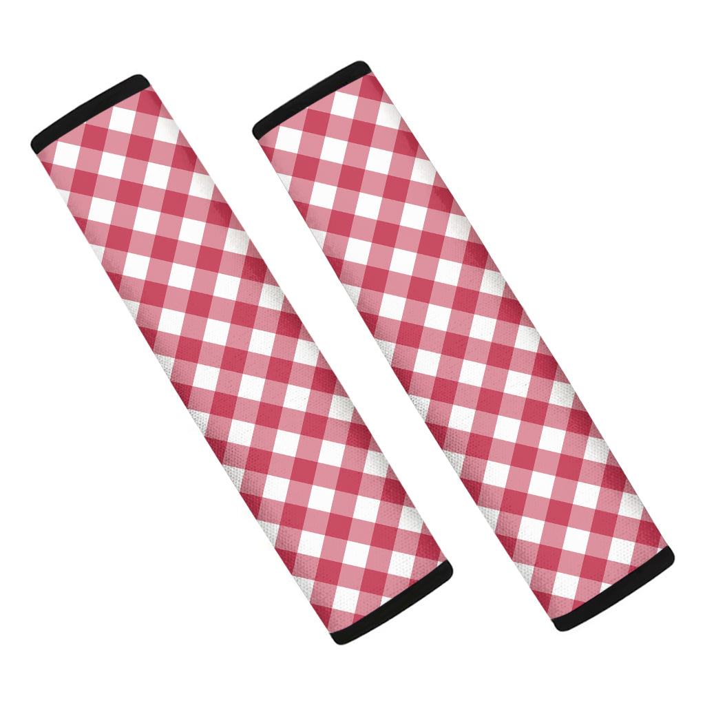 Cardinal Red And White Gingham Print Car Seat Belt Covers