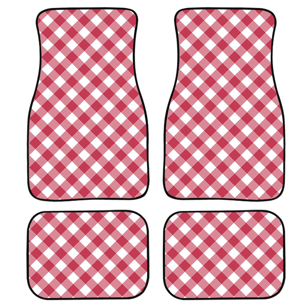 Cardinal Red And White Gingham Print Front and Back Car Floor Mats