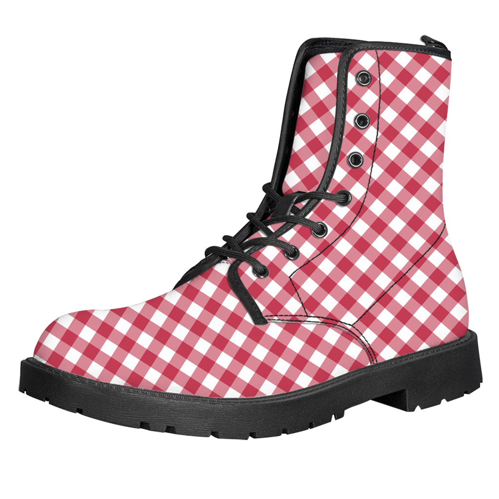 Cardinal Red And White Gingham Print Leather Boots