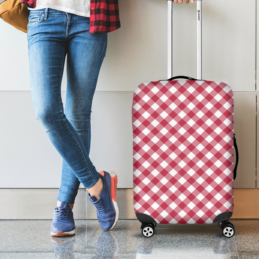 Cardinal Red And White Gingham Print Luggage Cover