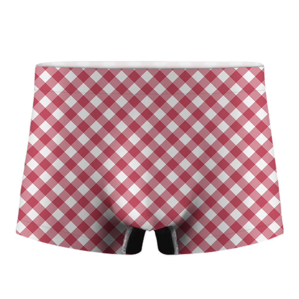 Cardinal Red And White Gingham Print Men's Boxer Briefs