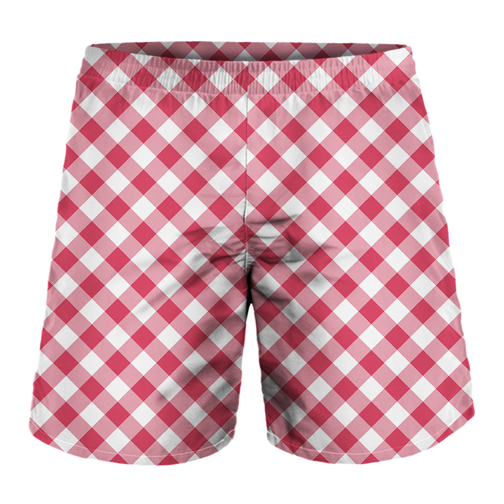 Cardinal Red And White Gingham Print Men's Shorts