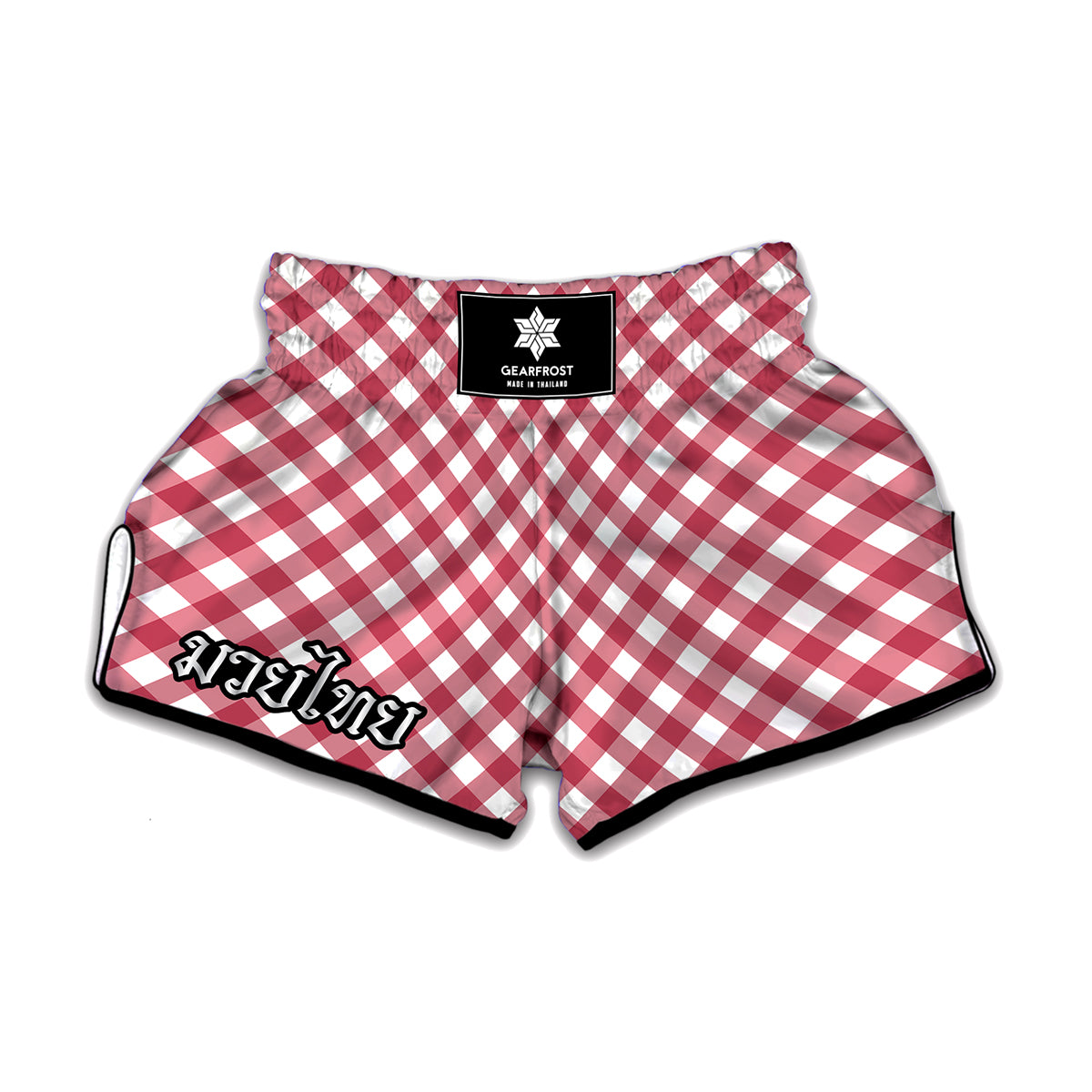 Cardinal Red And White Gingham Print Muay Thai Boxing Shorts