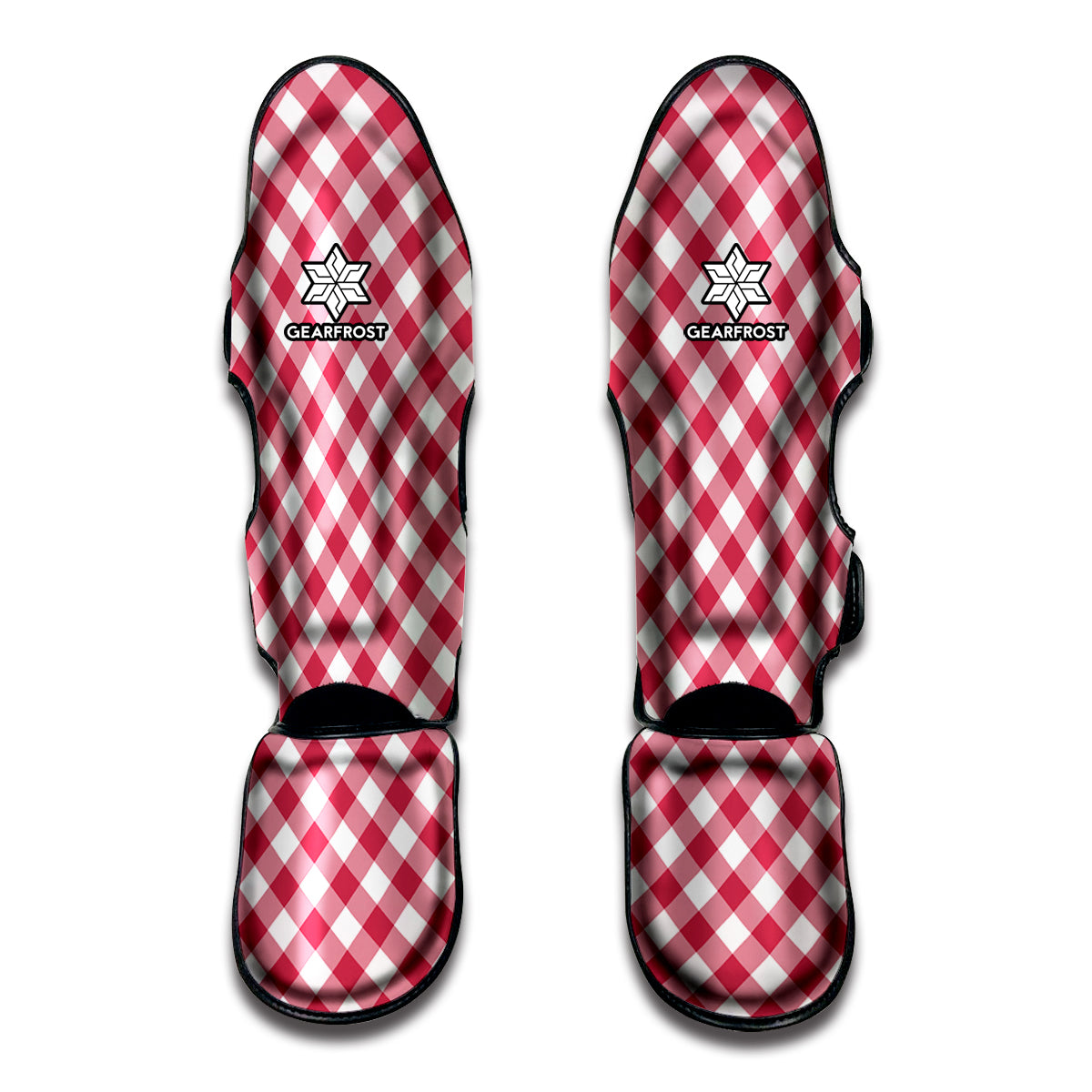 Cardinal Red And White Gingham Print Muay Thai Shin Guards