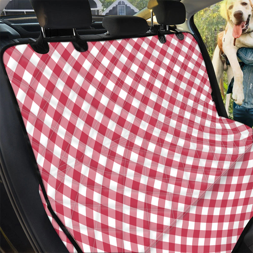 Cardinal Red And White Gingham Print Pet Car Back Seat Cover