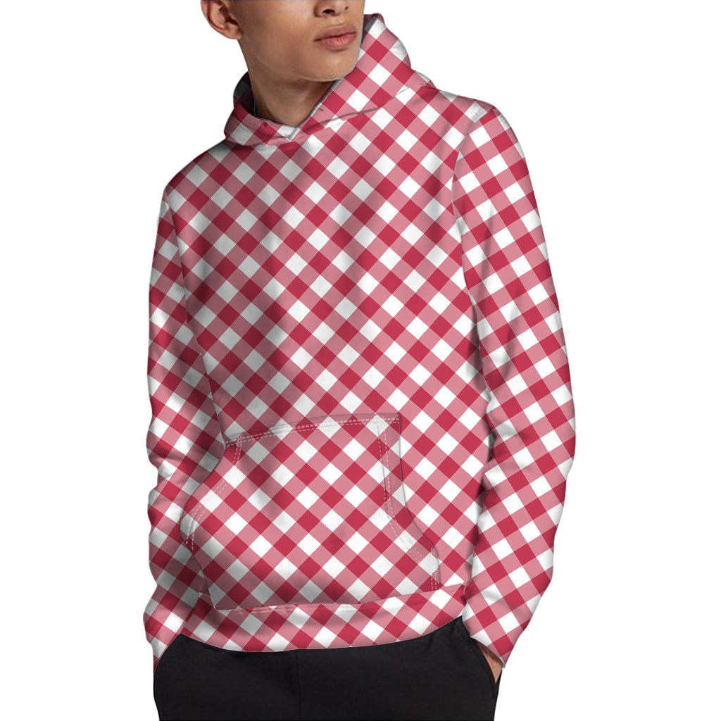 Cardinal Red And White Gingham Print Pullover Hoodie