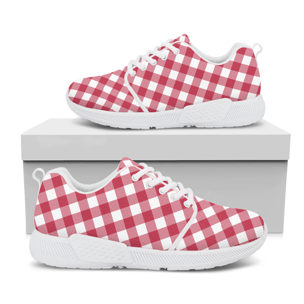 Cardinal Red And White Gingham Print White Athletic Shoes