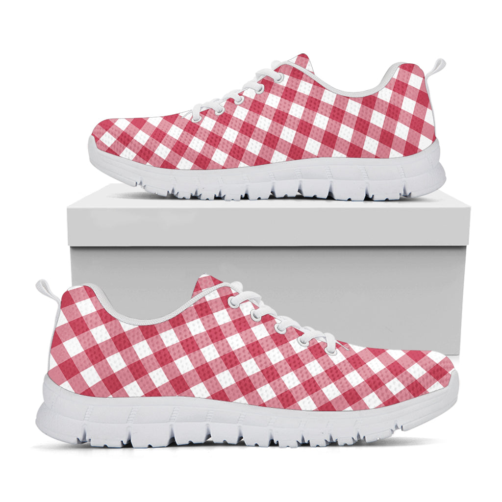 Cardinal Red And White Gingham Print White Sneakers